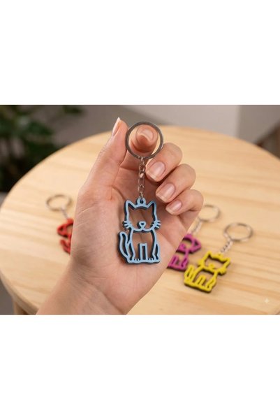 Generic Brand Minimalist Cat Silhouette Keychain - 3D Printing - Blue