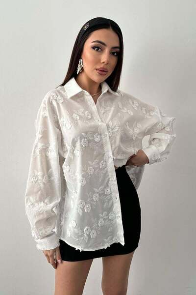 End Black Store White Embroidered Shirt