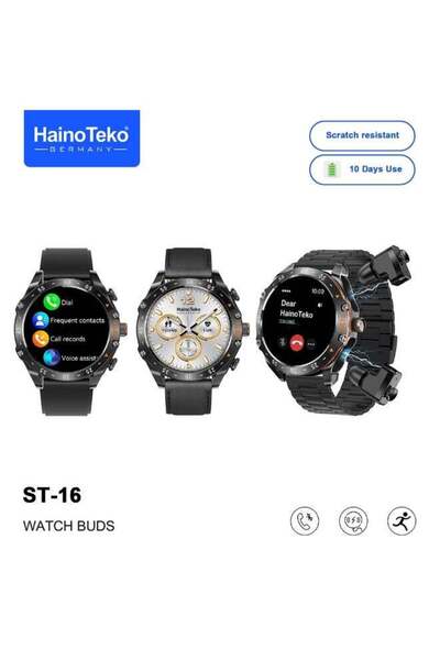 HAINOTEKO ST-16 Watch Buds Smartwatch with Built-in Wireless Earbuds AMOLED D...