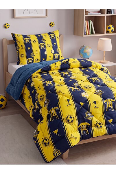 YALITEKS HOME Sarı-Lacivert Desenli Welsoft Tek Kişilik Yorgan Seti | 1 Adet ...