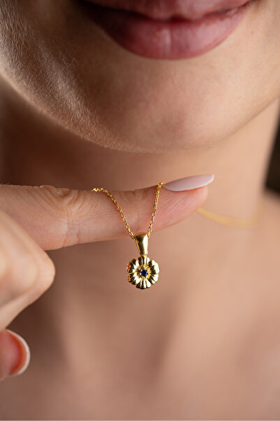 Silvano Jewelry 925 Ayar Gümüş Aster Çiçeği Eylül Ayı Doğum Taşı Kolyesi