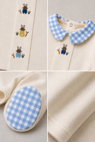My Babies Label طقم أطفال حديثي الولادة مكون من 5 قطع بتفاصيل منقوشة ومطرزة على شكل أرنب، مصنوع من القطن بنسبة 100%