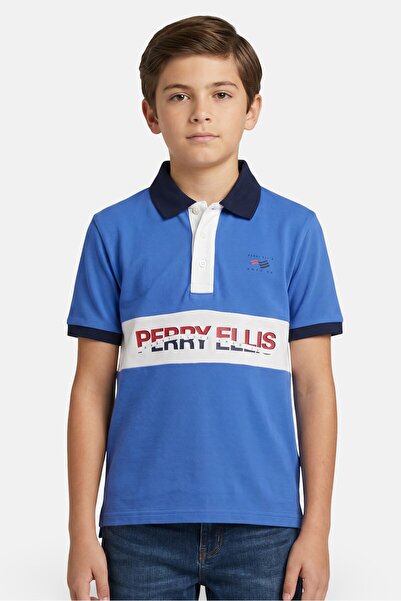 Perry Ellis Kids Boy Brand Logo Short Sleeve Polo Shirt, Blue