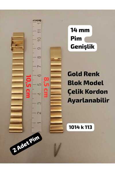 Brality 14 mm Uyumlu Kol Saati Kordonu , GOLD Renk Blok Model , Çelik Kaplama...