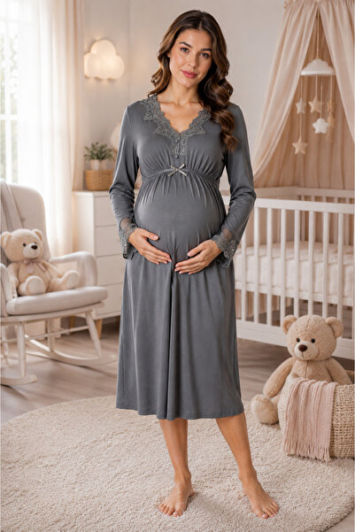 by İGP Cotton Maternity Long Sleeve Nightgown with Breastfeeding Feature Effortt