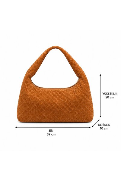 PaminBags Aksesuar Gerçek Süet Deri Örgü Baskılı Omuz Çantası PMN00300