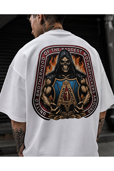 NUATEX Tricou unisex supradimensionat cu imprimeu gotic cu schelet