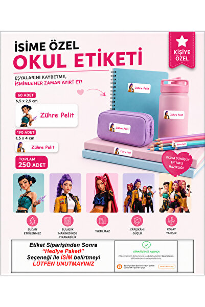 Aysprint Okul Etiketi Kırtasiye Defter Kalem Matara Çanta Kalem - İsme özel o...