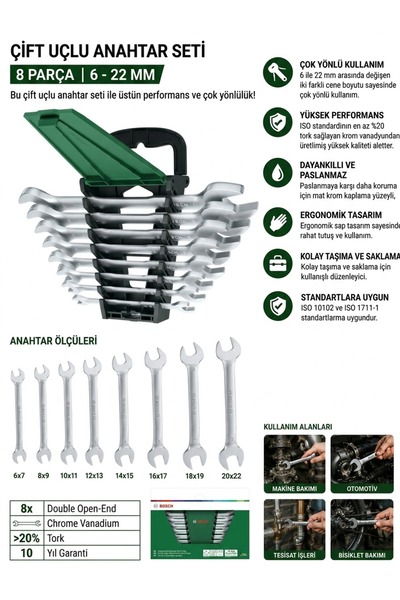 Bosch AĞZI AÇIK ANAHTAR SETİ 8 PCS