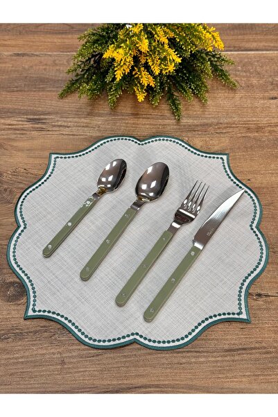 Meri Ev Gereçleri Comida Çatal Kaşık Bıçak Takımı Yeşil 6 Kişilik 24 Parça