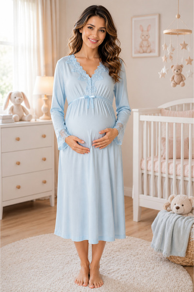 by İGP Cotton Maternity Long Sleeve Nightgown with Breastfeeding Feature Effortt