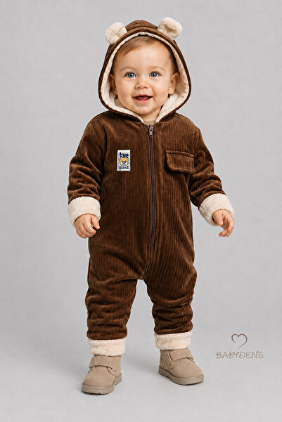 BABYDEN'S Bebek Kışlık Tulum İçi Welsoft Fitilli Kadife Ayıcık Kulaklı Astron...