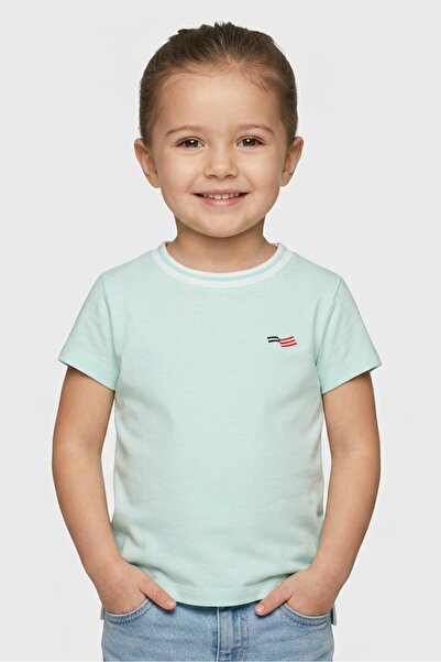 Perry Ellis Toddlers Girl Embroidered Logo Short Sleeve T-Shirt, Mint Green