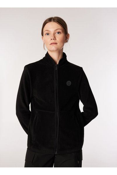 JEEP Black Women's Stand Collar Relaxed Plain Sweatshirt J4WL-SWT7074