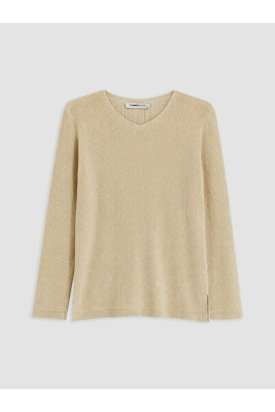 LC Waikiki V-Neck Shiny Textured Women's Knitwear Sweater