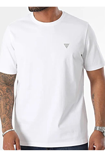 Guess Men's White T-Shirt M4YI0AKCCM1G011 SS CN PATCH TEE ORG