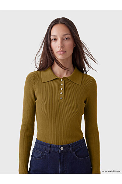 LC Waikiki Polo Collar Women's Ribbed Knit Sweater