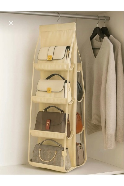 BLUE SİDE 1 Adet Çok Bölmeli Askılı Çanta Düzenleyici Organizer – Dolap İçi Çanta Askılığı, 8 Gözlü Katlanabilir Çanta Saklama Düzenleyici 110x37 cm
