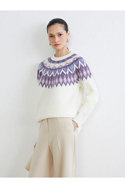 LC Waikiki Crew Neck Patterned Women's Knitwear Sweater