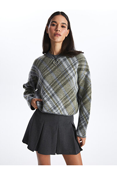 LC Waikiki Crew Neck Patterned Oversize Women's Knitwear Sweater