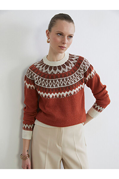 LC Waikiki Crew Neck Patterned Women's Knitwear Sweater