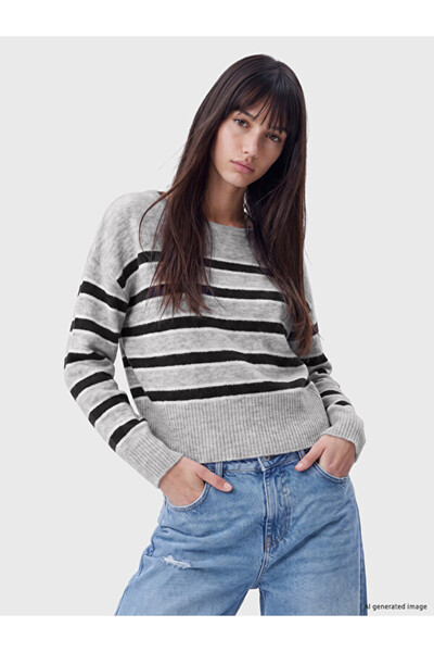 LC Waikiki Boat Neck Striped Women's Knitwear Sweater