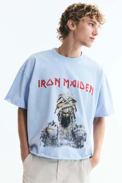 H&M Oversized Fit Printed raw-edge cotton T-shirt
