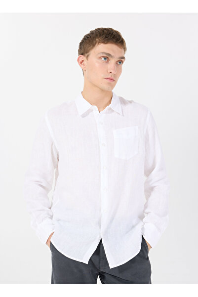Guess White Men's Patterned Shirt M5GH73WH3J0G011 LS NAPA LINEN SHRT