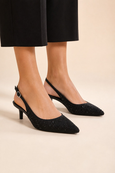 ALNASER MODA Satin Stone Pointed Toe Women's Thin Heeled Evening Dress Shoes