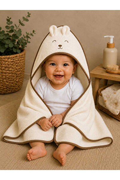 krm kerem bebe 100% Cotton Cute Teddy Bear Embroidered Swaddle Baby Bath Towel
