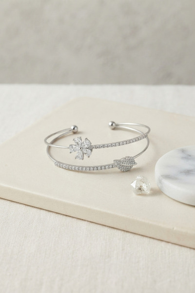 Lisinya Silver Color Zircon Stone Flower Model Women's Bracelet -