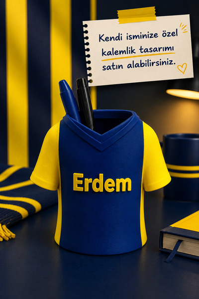 Neo Gift Kişiye Özel Sarı-Lacivert Masaüstü Kalemlik | İsme Özel Forma Tasarı...