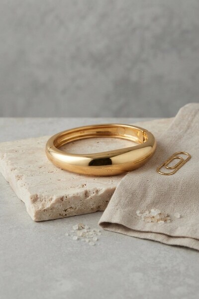 TakÇalıştır Gold Color Brass Curved Model Vintage Handcuff Bracelet
