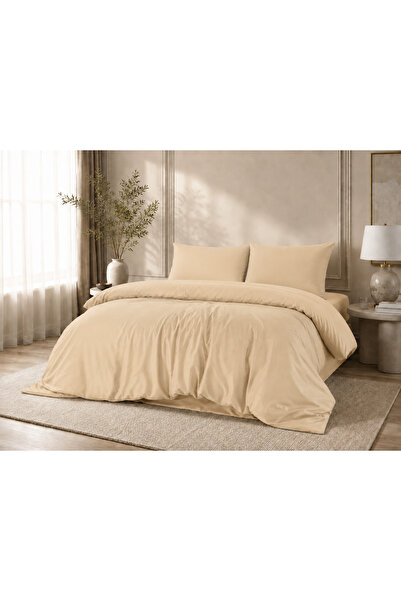 vionetta 100% Cotton 55 Thread Double Duvet Cover Set with Elastic Sheets 4 P...