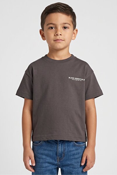 BLANK ESSENTIALS Kids Boy Brand Logo Short Sleeve T-Shirt, Grey