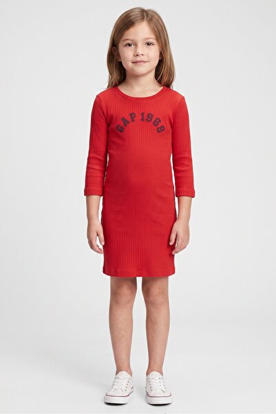 GAP Kids Girl Embroidered Long Sleeve Dress, Red