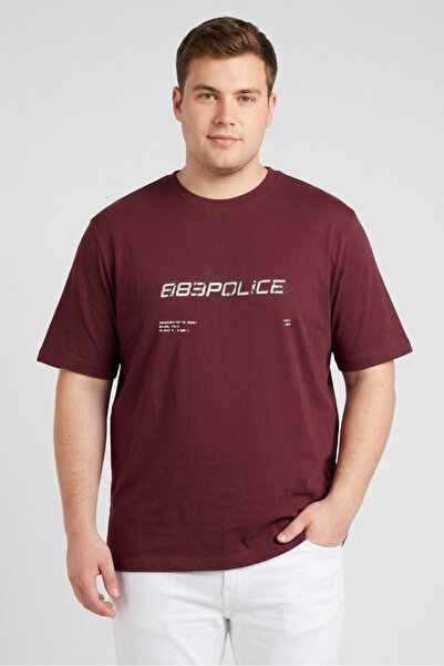 883 Police Men Crew Neck Short Sleeve Graphic Print T-Shirt, Maroon
