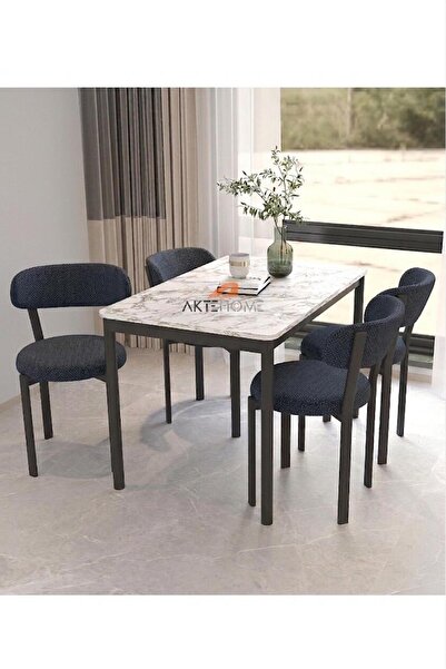 Aktehome Luna 4 Kişilik Mutfak Masa Sandalye Takımı 70x110 cm Antrasit Beyaz ...
