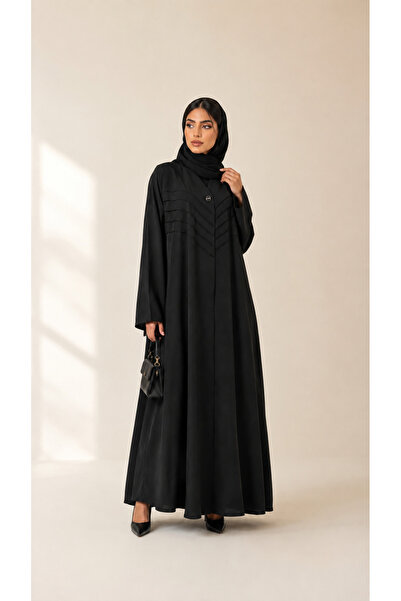 ELEGANT'S عباية بالون الأسود مزينة تصلك مع طرحة