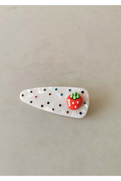 Halley Concept Red Strawberry Figured Cream-Looking Stone Clasp 7X2.5 cm