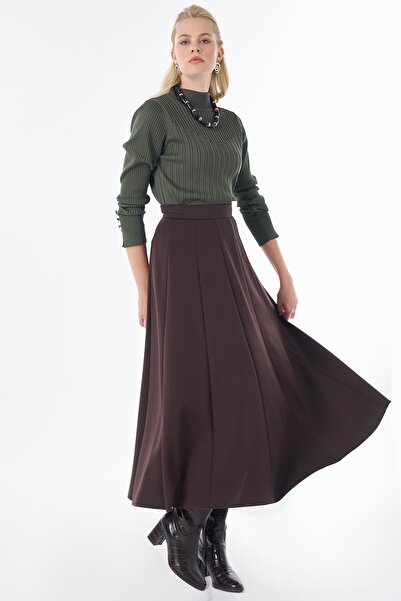 Kayra High Waist Pleated Skirt Brown