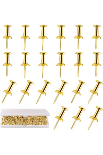 Generic Brand Set of 200 gold push pins, for posters and cork boards, gold