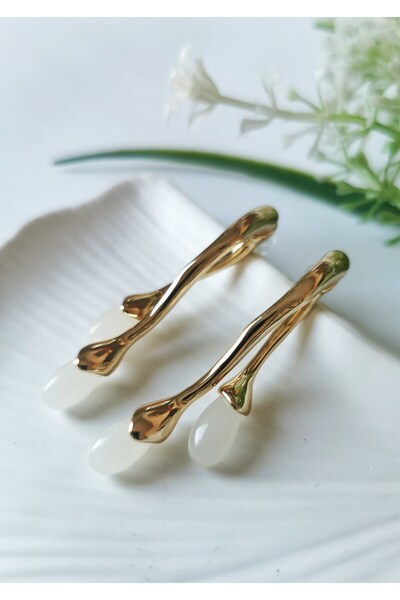 Halley Concept Gold White Stone Steel Drop Earrings 5 cm
