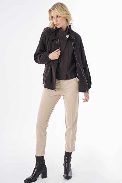 Kayra High Collar Lyocell Viscose Jacket Brown