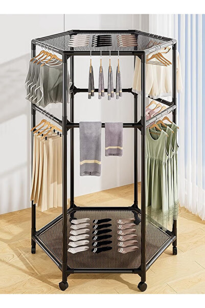 GGEROU Clothes Rack Rolling Garment Rack with Wheels Hexagonal Clothing Rack ...