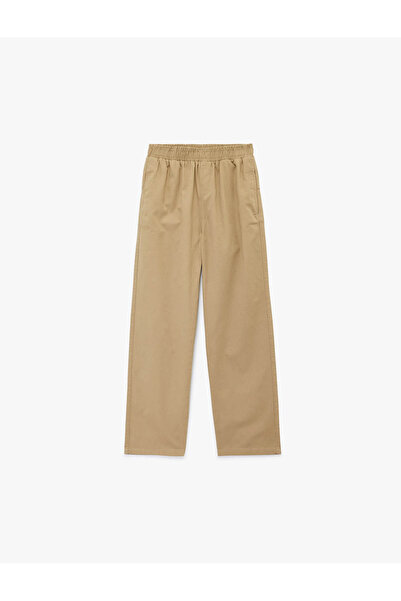 Koton Cotton Comfortable Fit Gabardine Trousers with Elastic Waist and Pockets