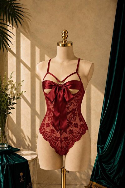 Generic Brand Women's Lace Trim Satin Bow Front Adjustable Straps Short Jumpsuit