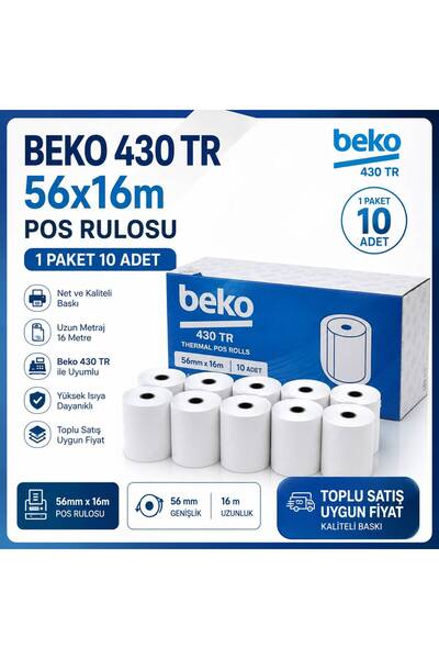 Beko 430 TR POS Rulosu 56x16 mm Termal Rulo Kâğıt 1 Paket 10 Adet