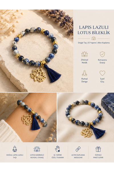 Genel Markalar Lapis lazuli Lotus bileklik