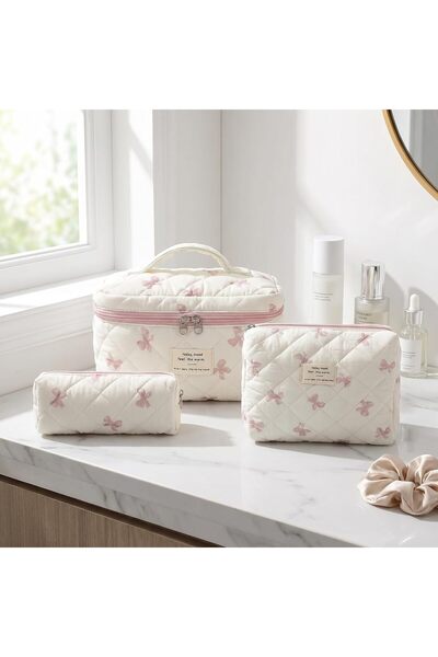 CozyNook Quilted Floral Makeup Bag Set for Women, Large Cotton Cosmetic Organ...